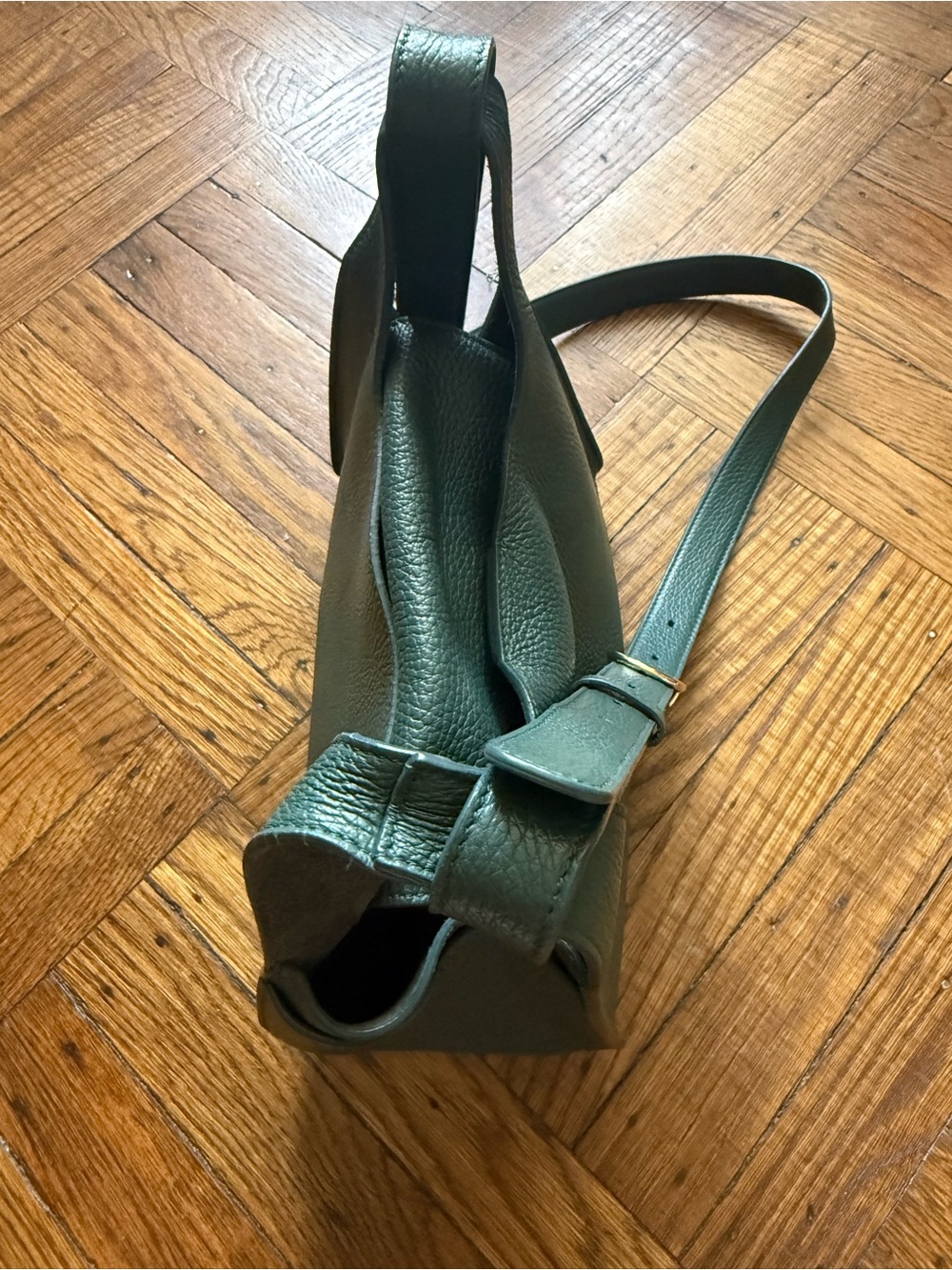 Cuyana RARE Bottle Green Double Loop Pebbled Leather Bag, Excellent Condition - Picture 10 of 16